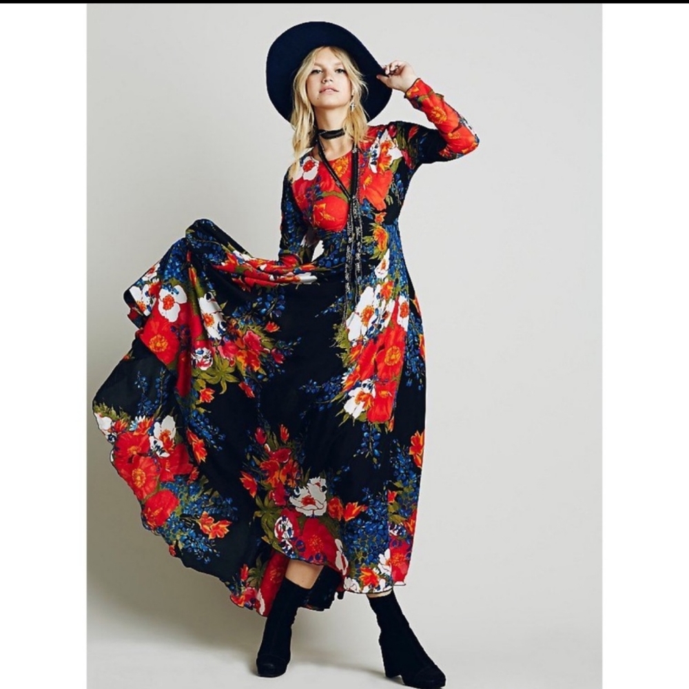 Rare Free People First Kiss Maxi, Garden Twilight